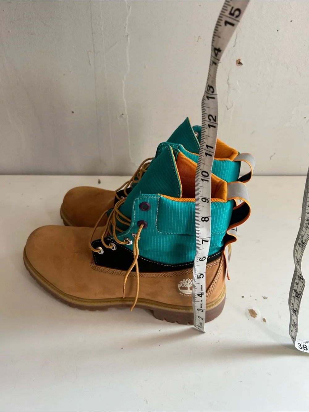 Timberland Tread-light Waterproof Men’s Brown and Teal Lace-Up Work Boots NWOT